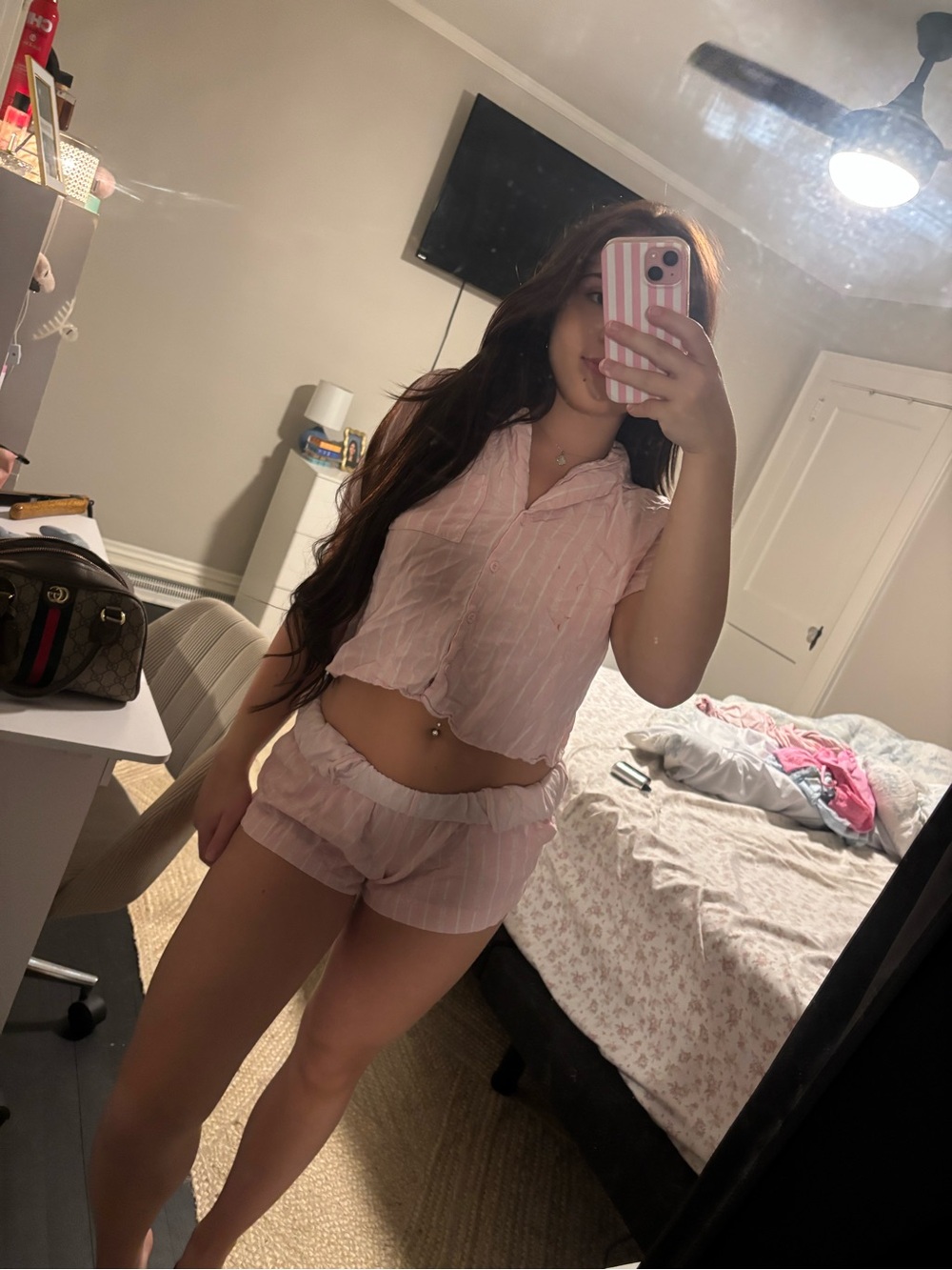 Juicy Couture Pale Pink Striped Cropped Pajama Set